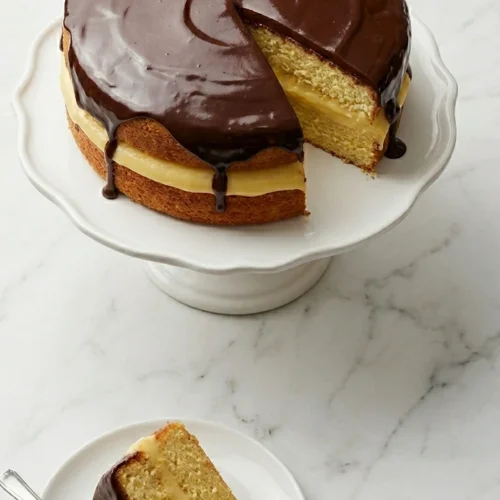 Classic Boston Cream Cake Recipe Made Easy 8 Add Chocolate Topping