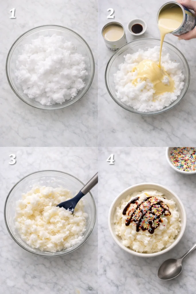 Ingredients of snow ice cream with condensed milk