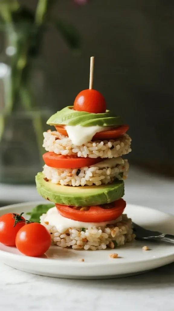 10 Easy Low Calorie Breakfast Ideas to Try 4 Avocado and Tomato Rice Cake Stack