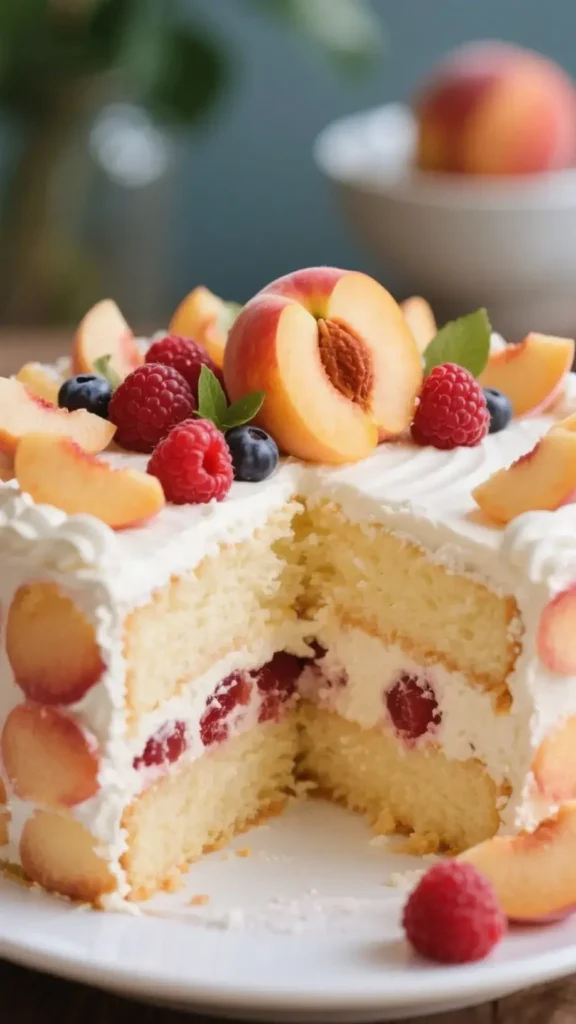 Peach and Raspberry Summer Fruit Cake