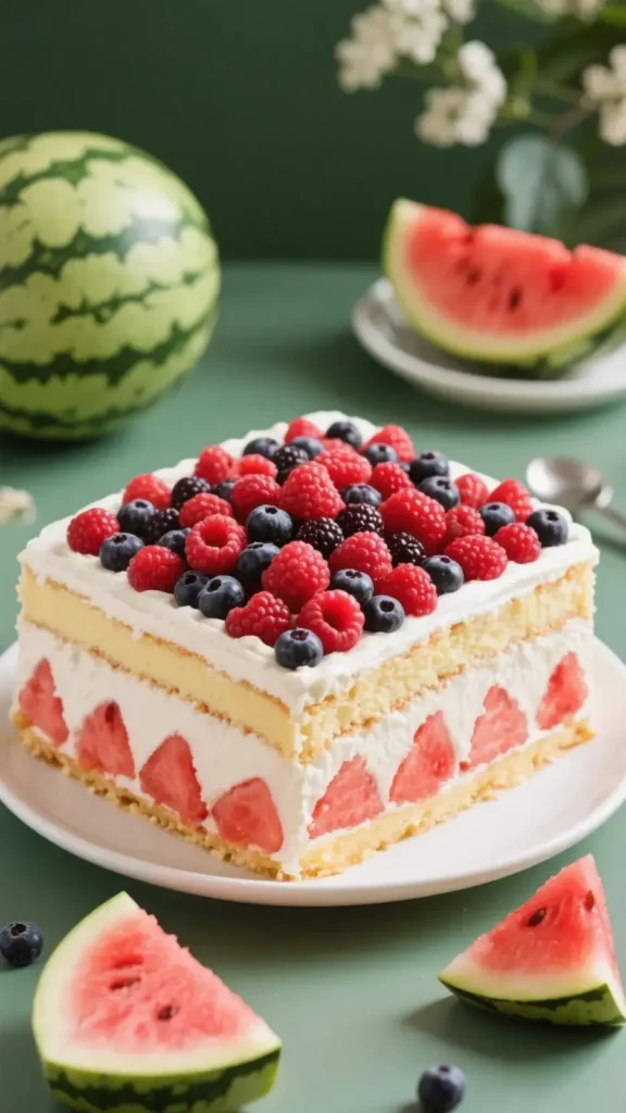 Watermelon and Berry Icebox Fruit Cake