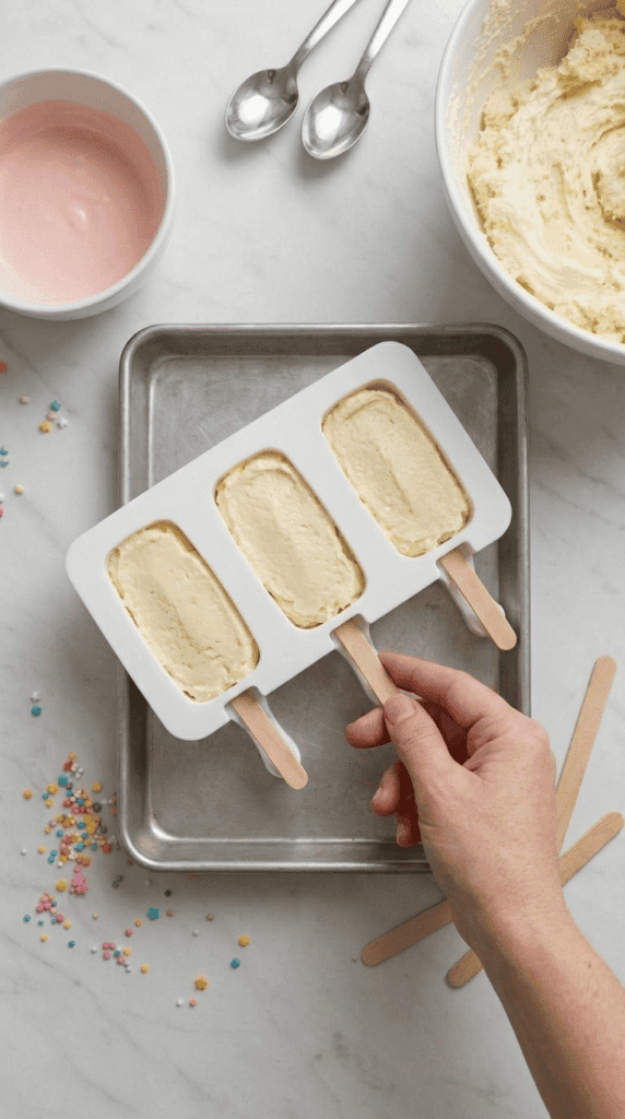 Insert popsicle sticks carefully into each shaped piece