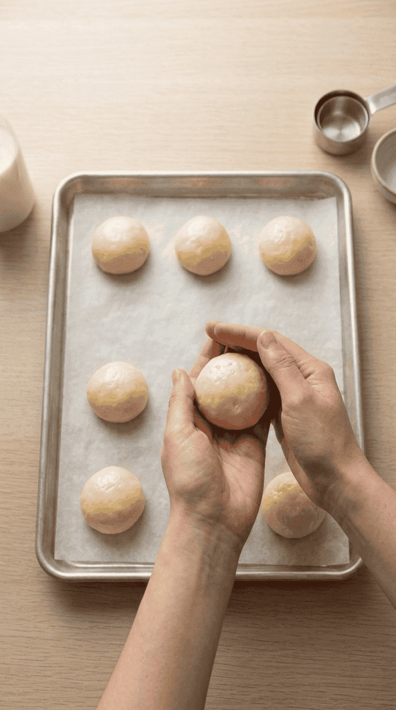  scoop small portions of dough and place them on a tray