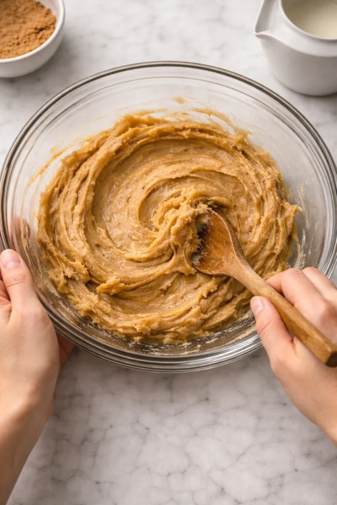 Mix butter, sugar, and peanut butter