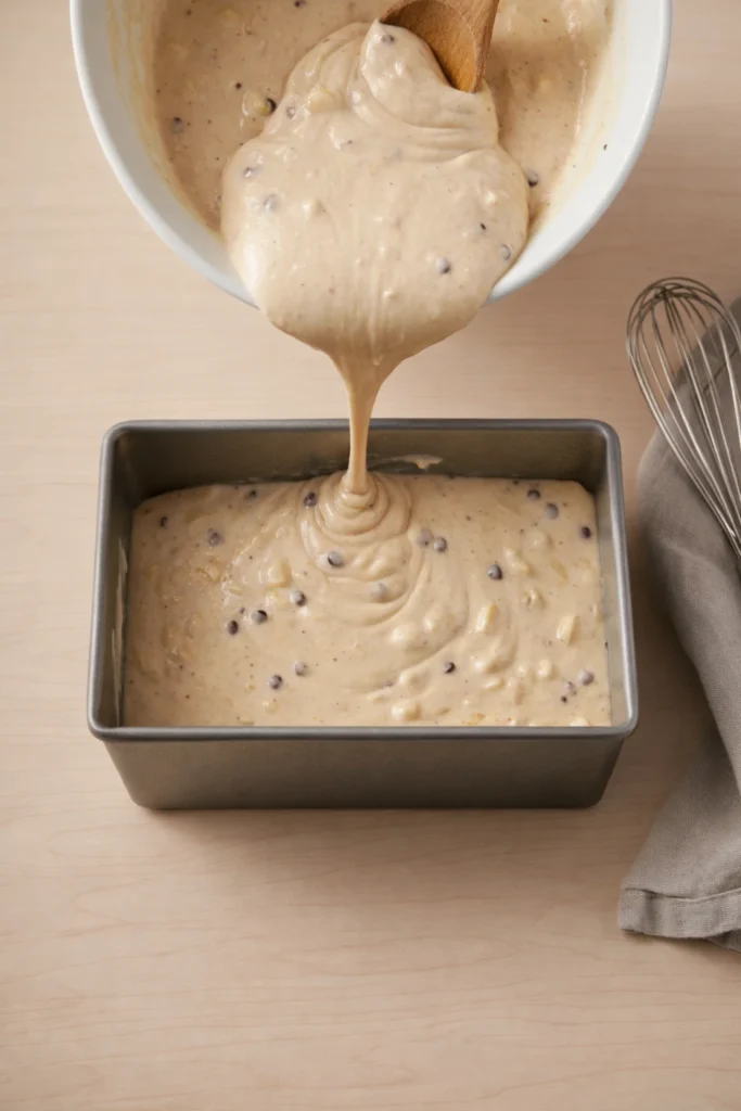 Pour the batter into a greased loaf pan