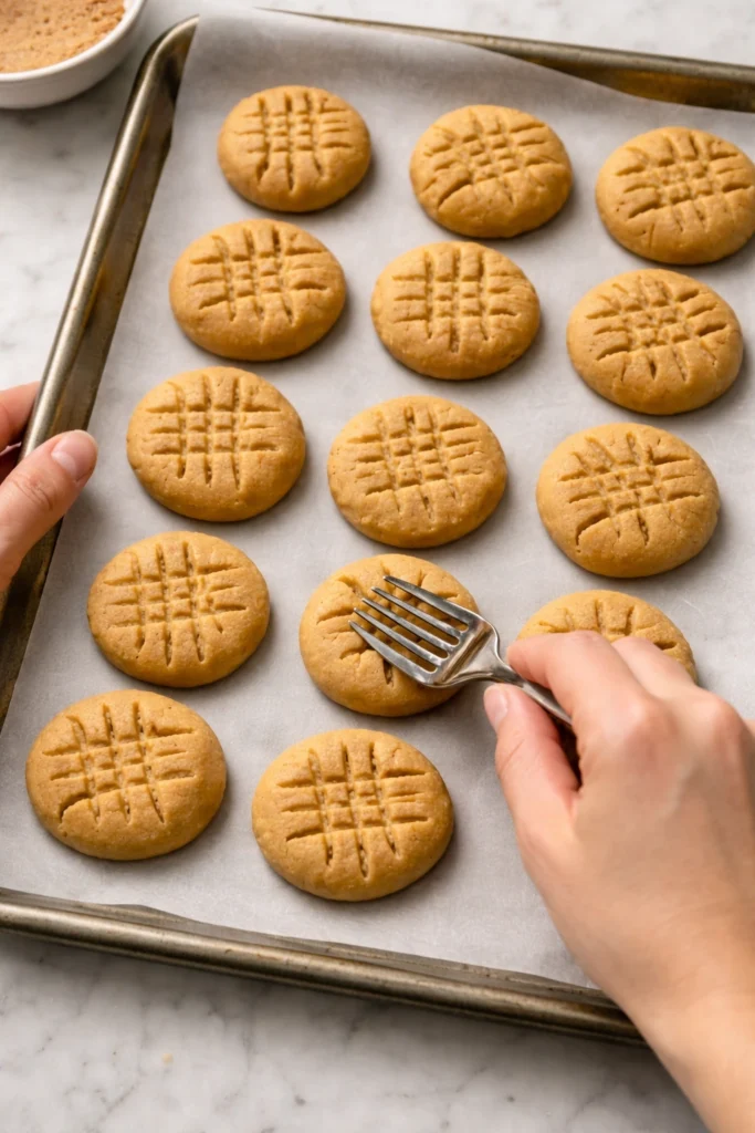 Shape the cookies Use a fork 