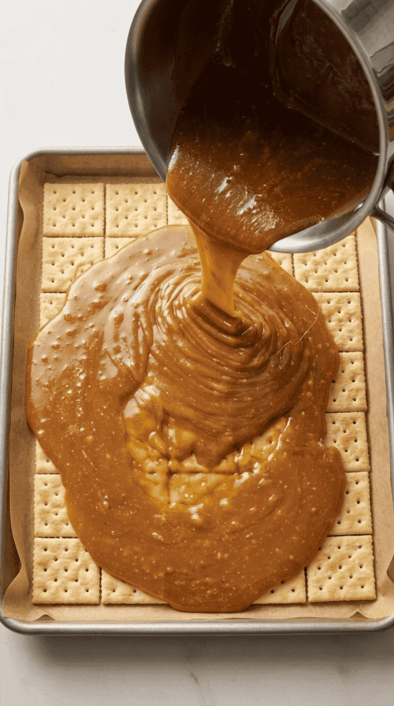 Pour the Caramel Over the Crackers